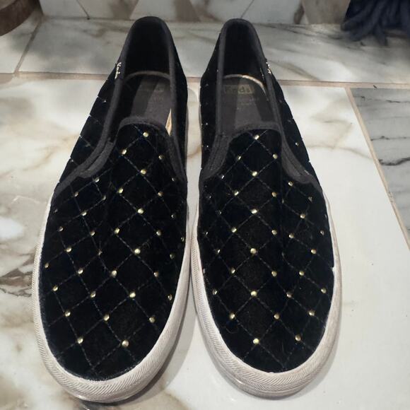 Keds x Kate Spade Double Decker Quilted Black Velvet Gold Stud Slip-On Sneakers9 - Picture 4 of 12